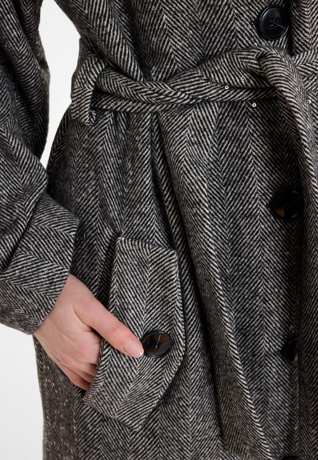 Ana Alcazar Abada cappotto lana spigato nero