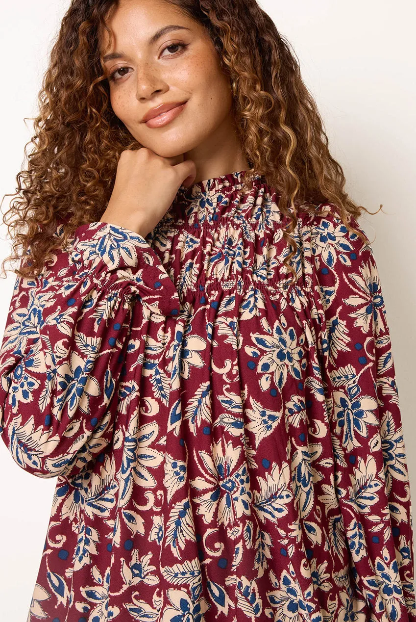 Blue Vanilla Smock top bordeaux S/M floreale manica lunga