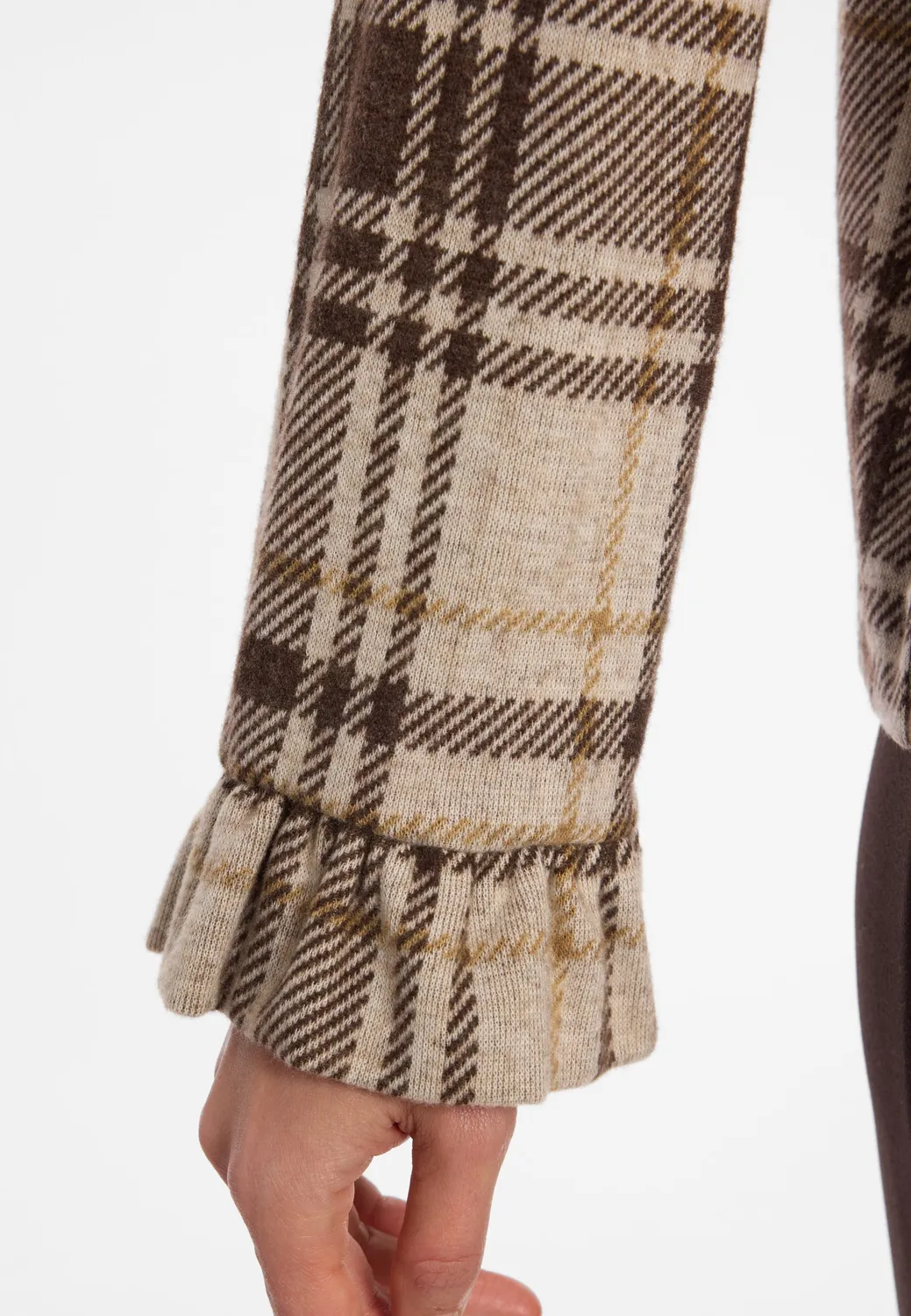 Ana Alcazar Encory top scozzese beige con rouche