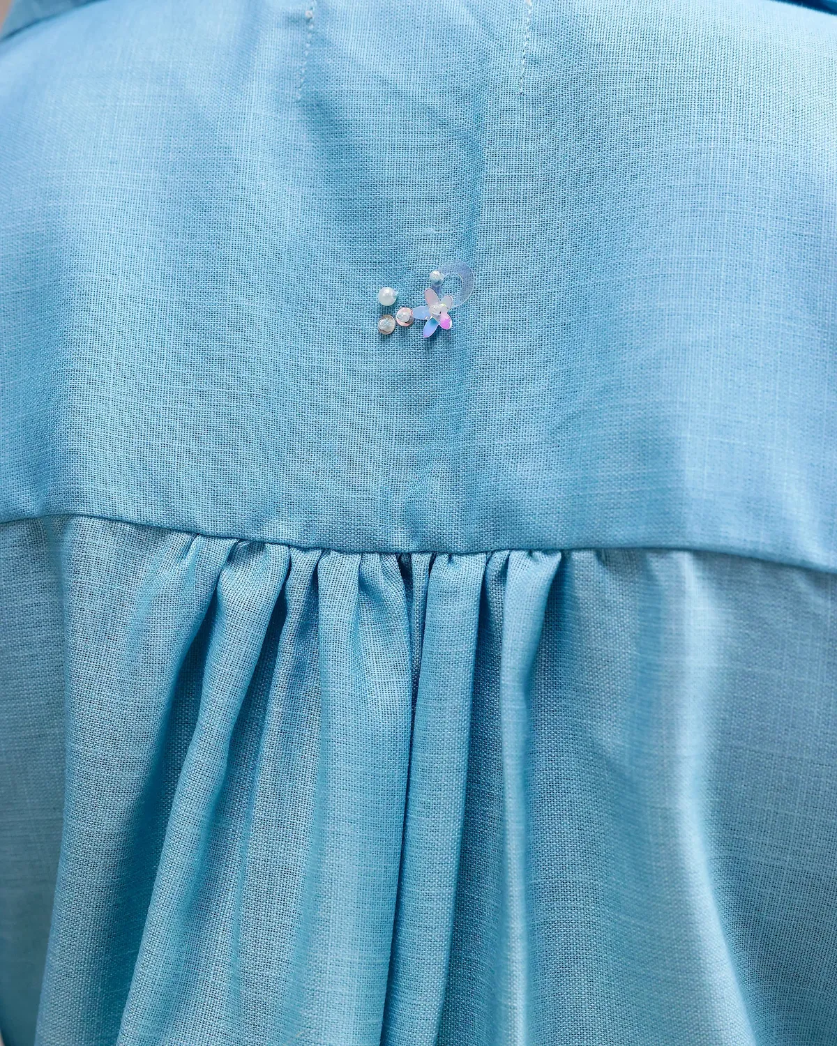 Our Dve Saanjh Blush Bloom kurta lino azzurra