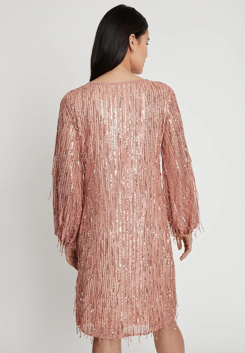 Ana Alcazar Ibies vestito paillettes rosa cipria
