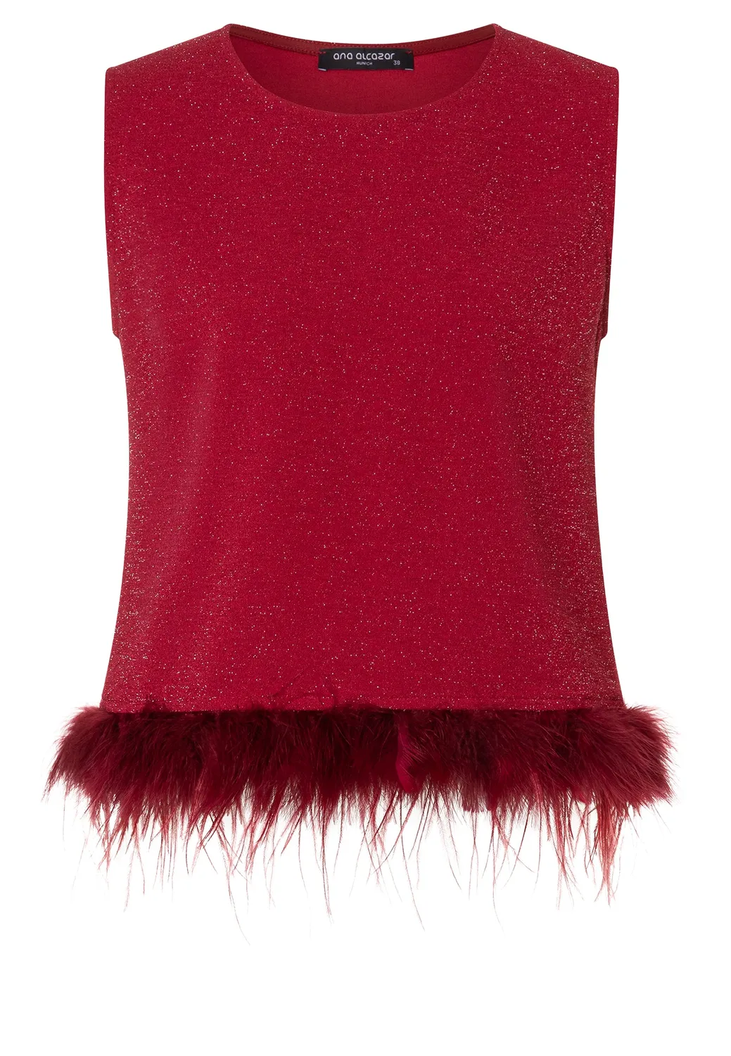 Ana Alcazar Cilly top lurex rosso con piume
