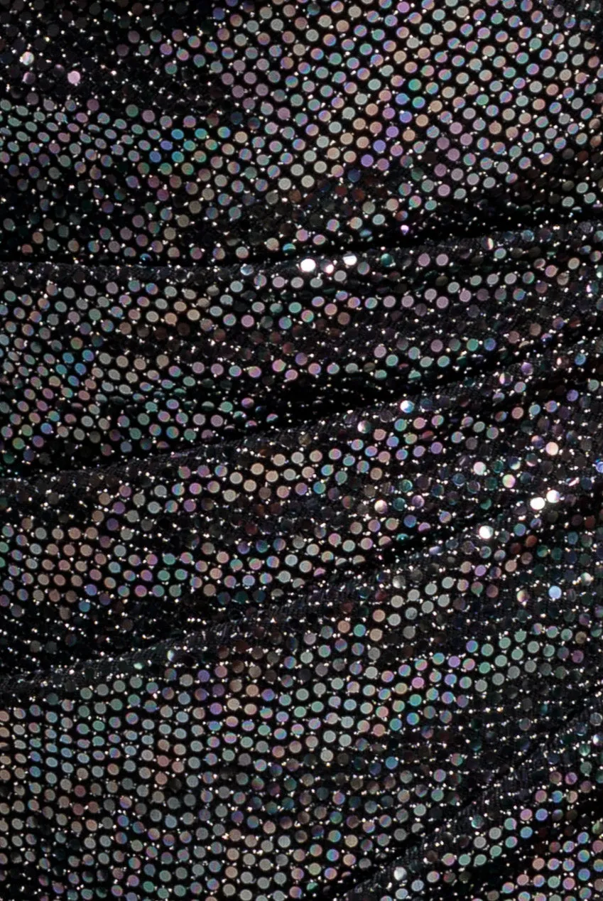 Goddiva One Shoulder abito lungo nero paillettes spacco