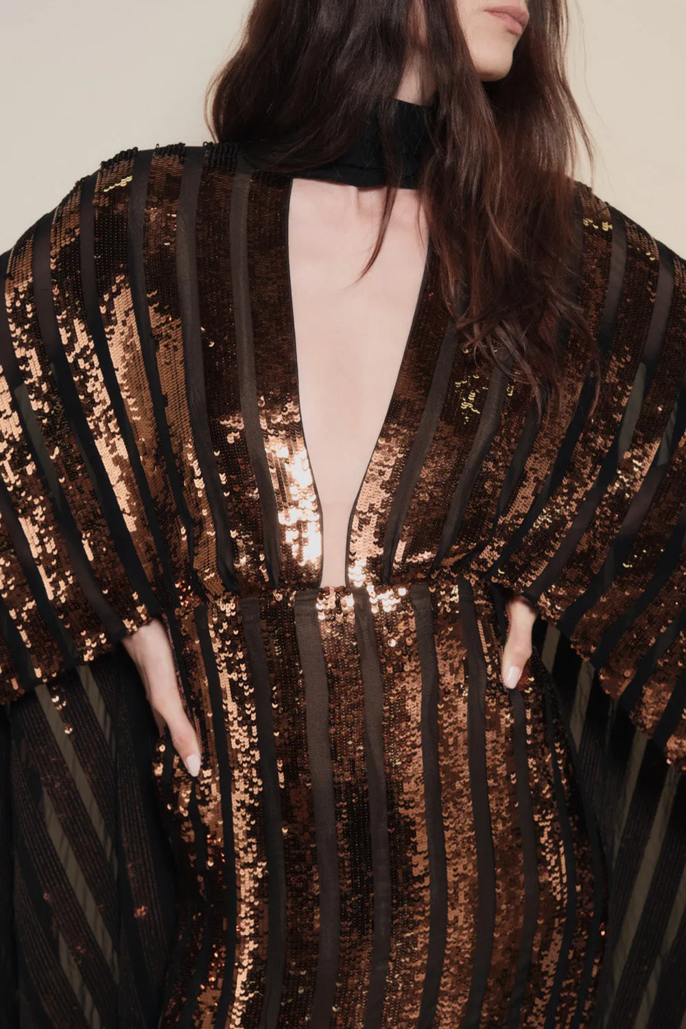 Johanna Ortiz Candelaria Crystal Whispers abito paillettes rame