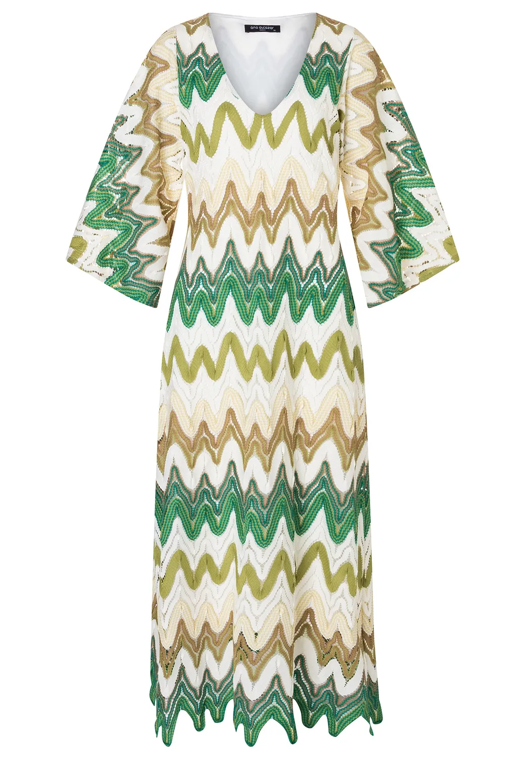 Ana Alcazar Dinah abito caftano maxi verde maglia