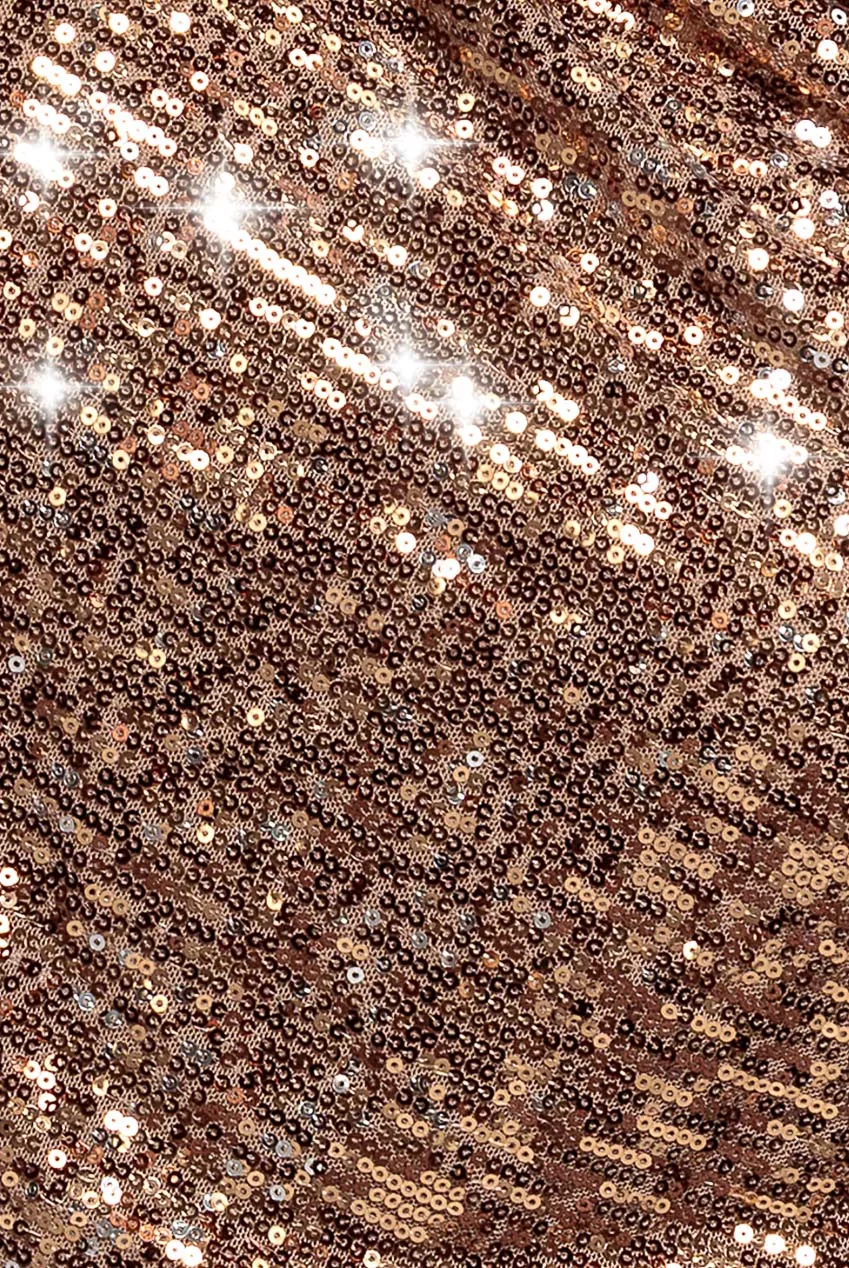 Goddiva Plus Sequin Cowl DR4051 abito maxi bronzo