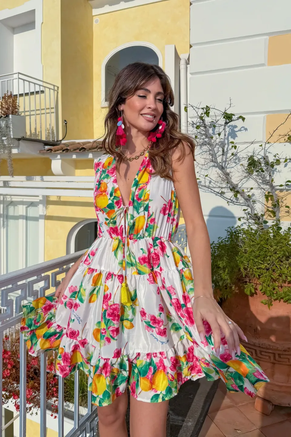 Antica Sartoria FC222 abito corto smanicato fuxia satin