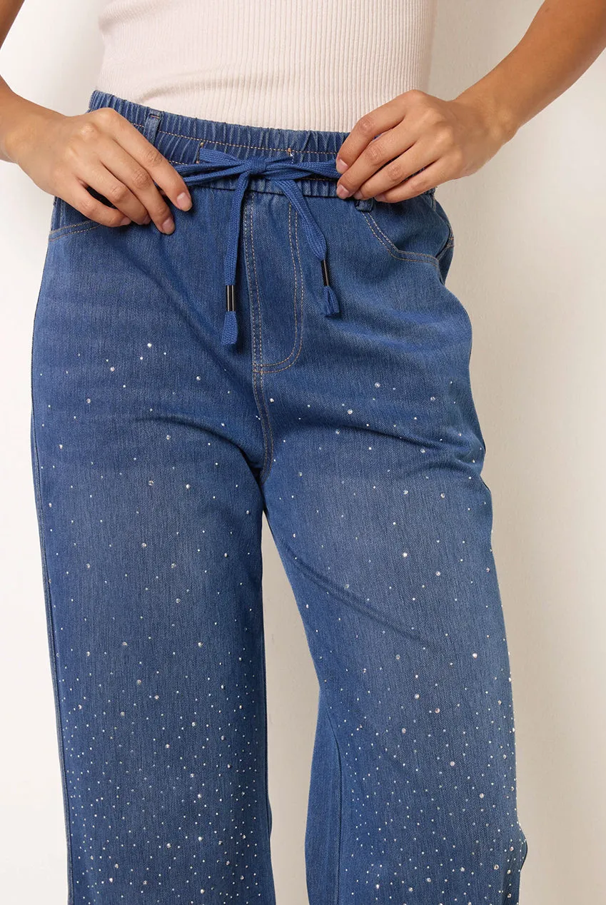 Blue Vanilla jeans zampa strass denim blu