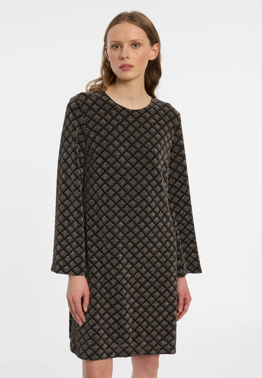 Ana Alcazar Enalux abito lurex nero rombi verde oro