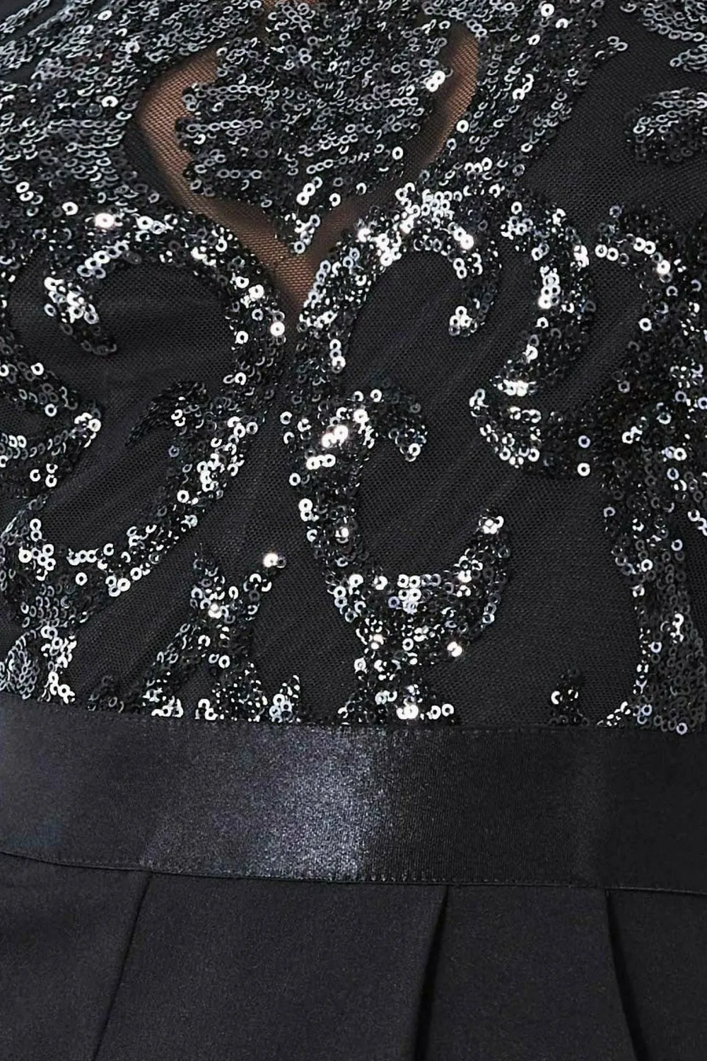 Goddiva Tassel Sequin tuta nera paillettes sera scollo tondo