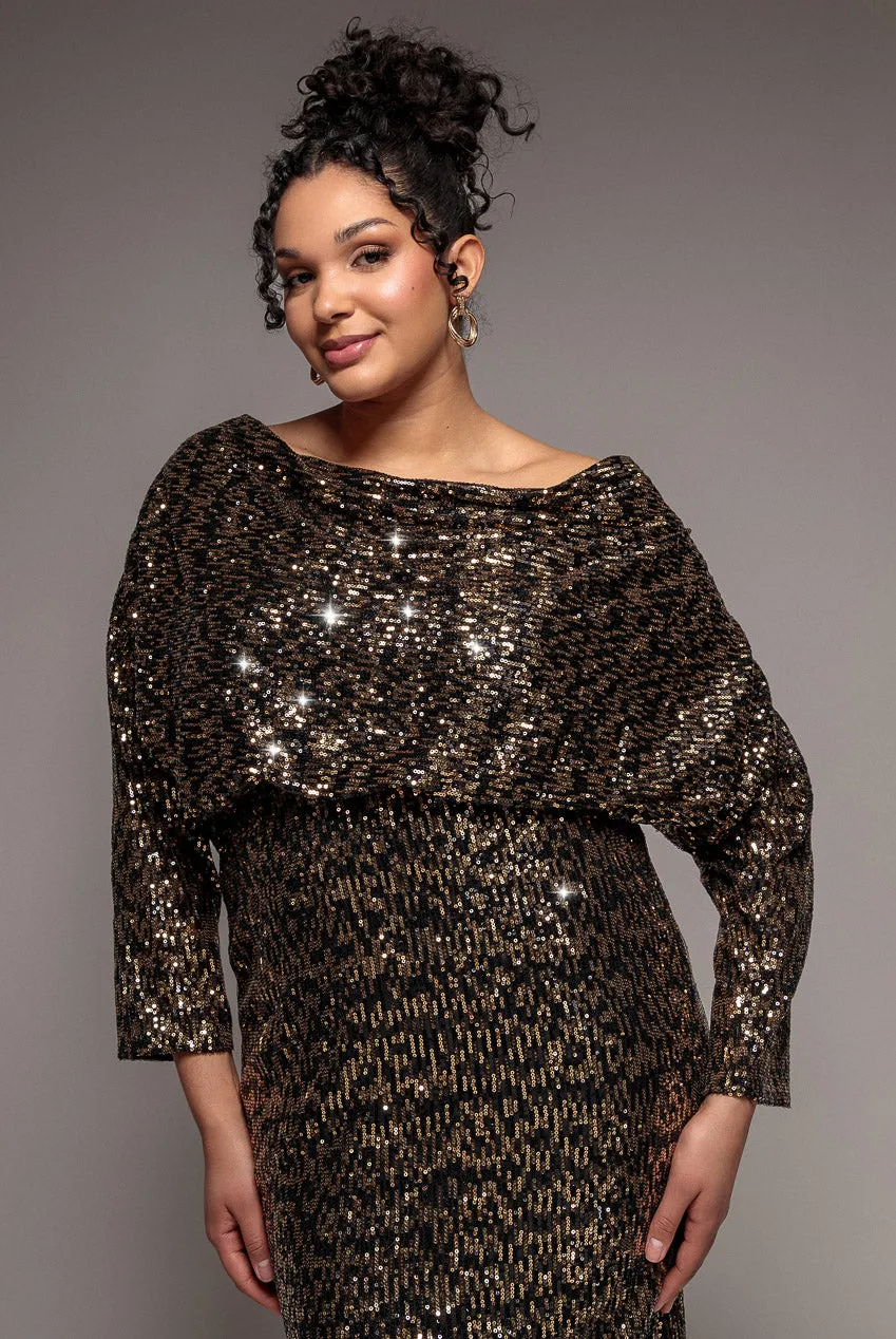 Goddiva Plus DR4051 Abito Maxi Nero Paillettes Scollo