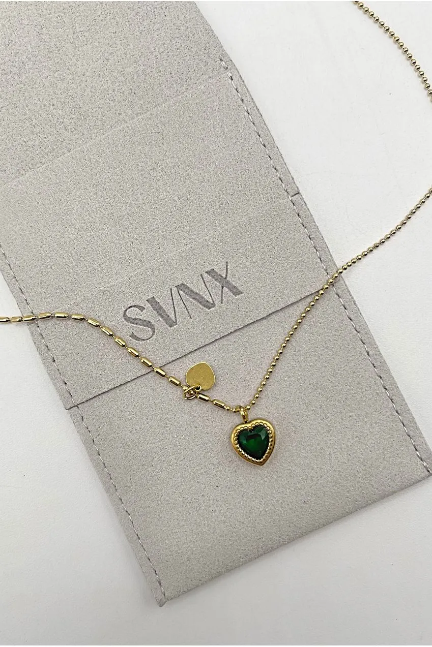 SVNX Emerald Green Heart collana oro cuore verde