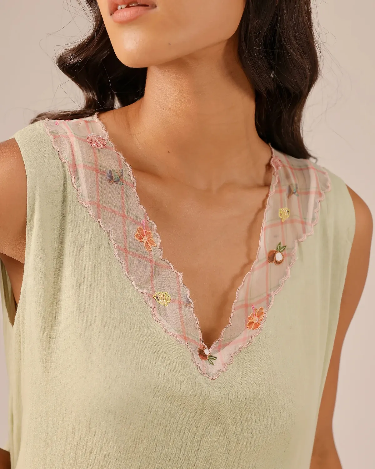 Our Dve Melon Muse vestito verde mussola