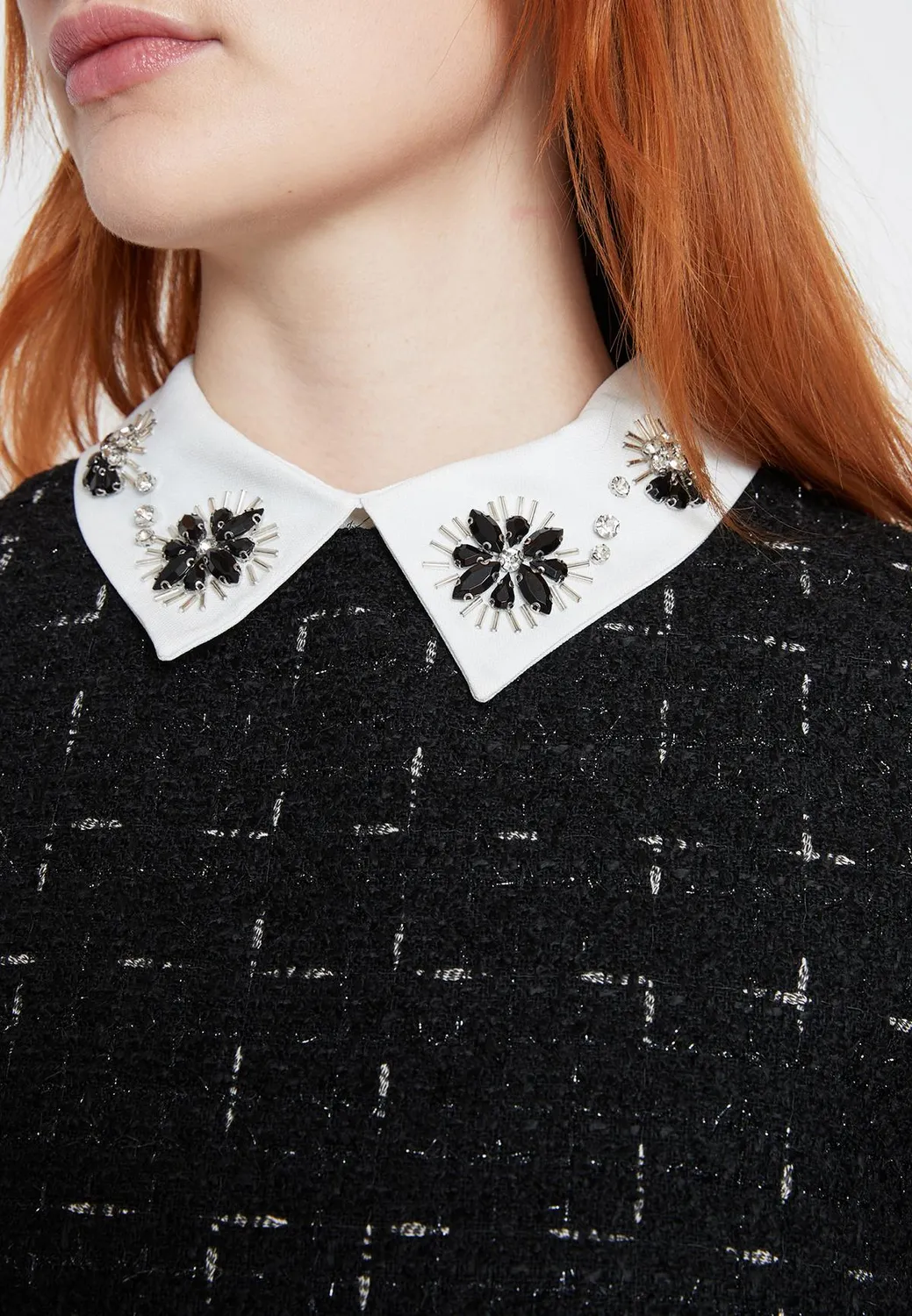 Ana Alcazar Sadora vestito bouclé nero corto