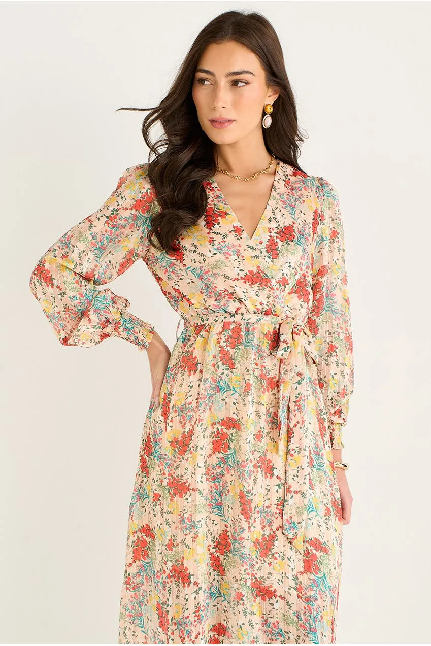 Gini London abito midi chiffon multicolor fantasia jacquard