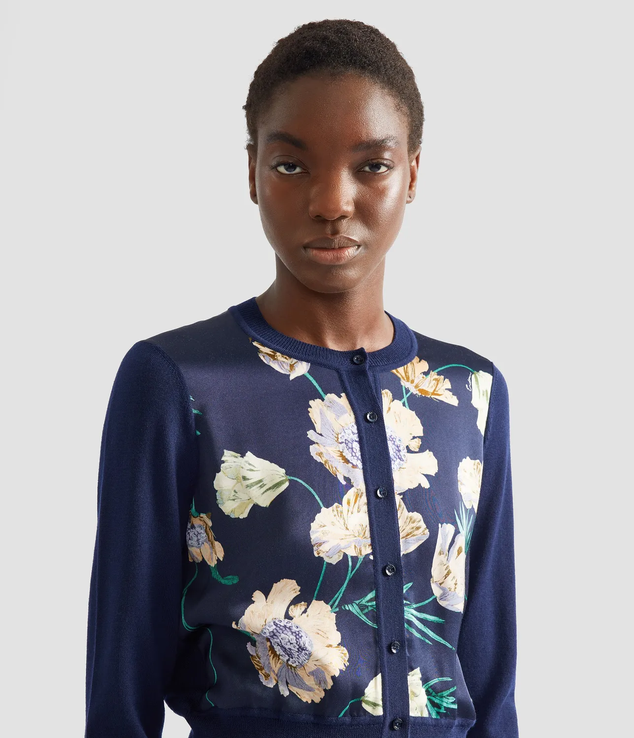 Erdem Floral Print Panel Cropped cardigan lana blu