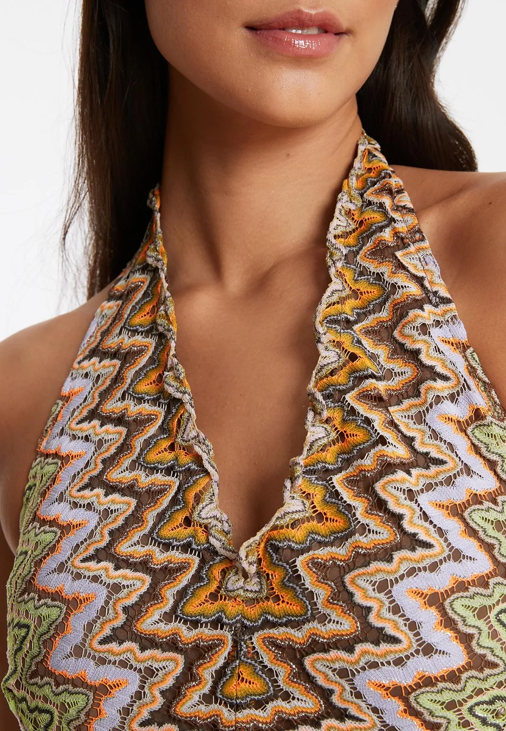 Ana Alcazar Paelie top halter maglia lime rosa collo alto