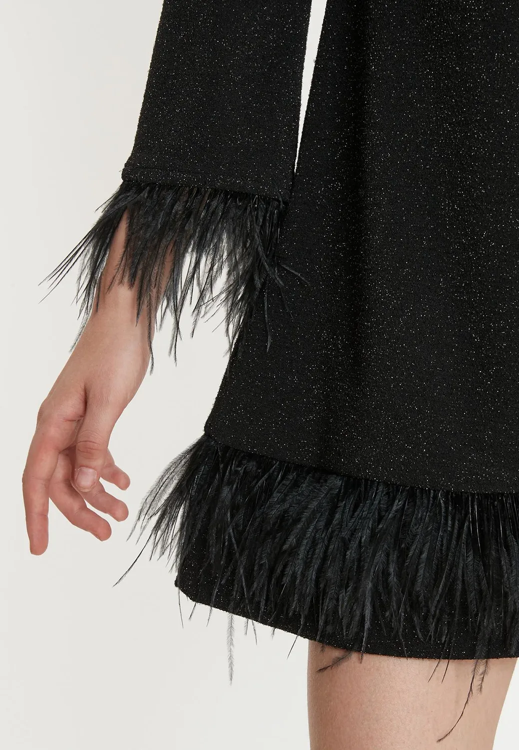 Ana Alcazar Tara abito cocktail nero lurex piume