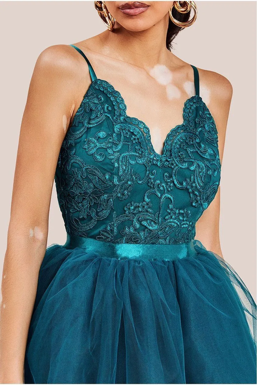 Goddiva DR3061 High Low tulle abito smeraldo 12