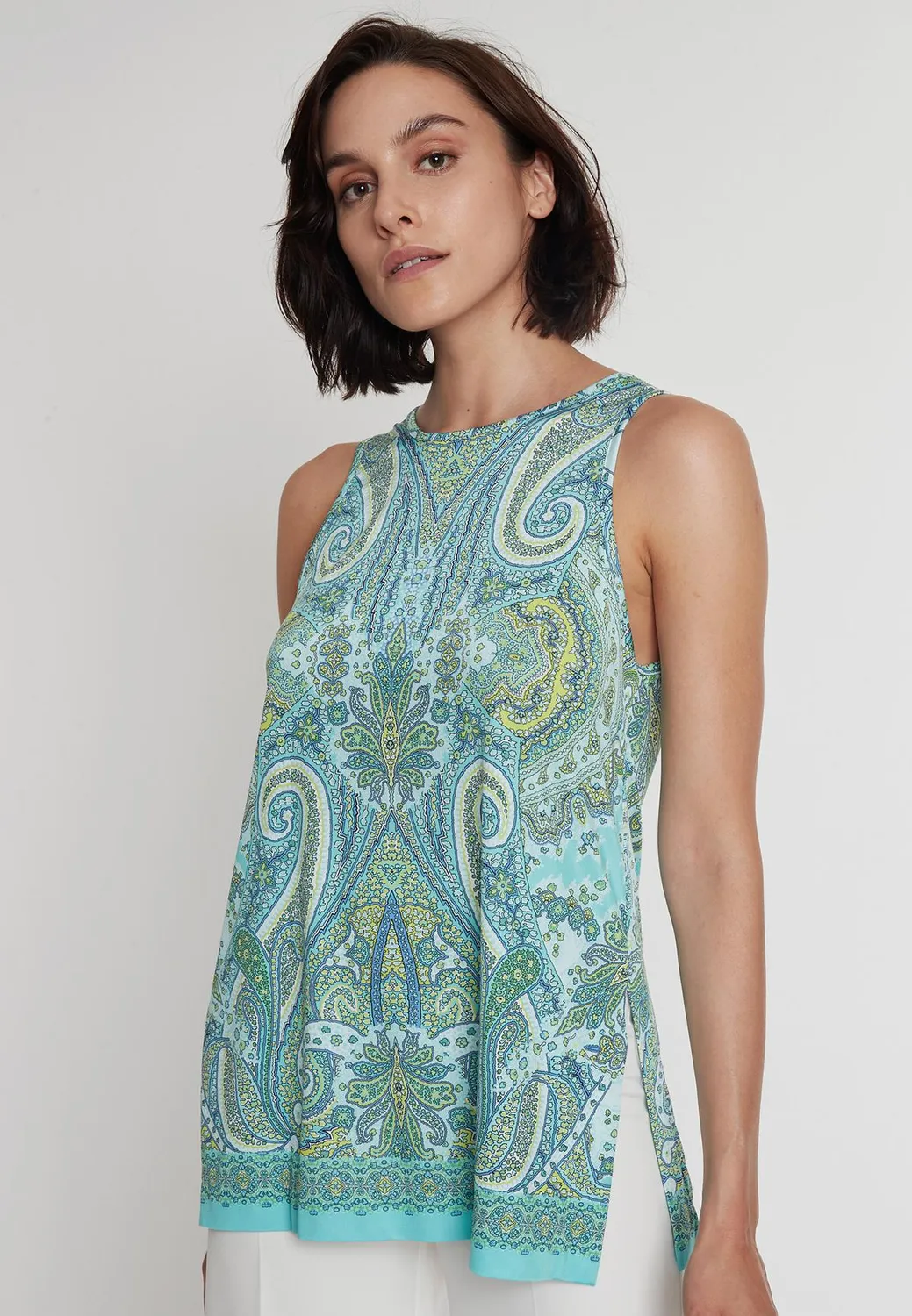 Ana Alcazar Piddy top paisley azzurro smanicato