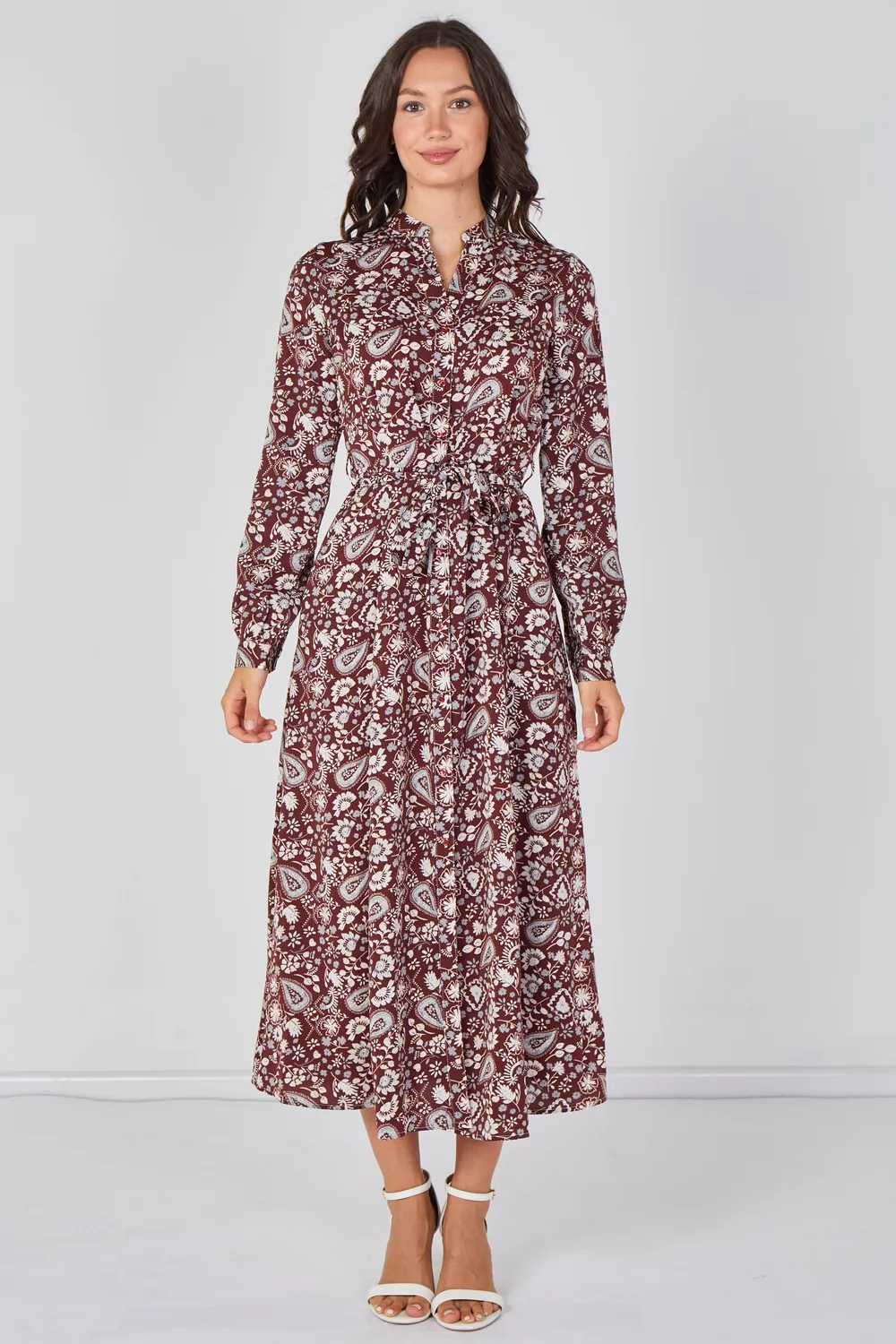 Love Sunshine abito camicia maxi bordeaux paisley