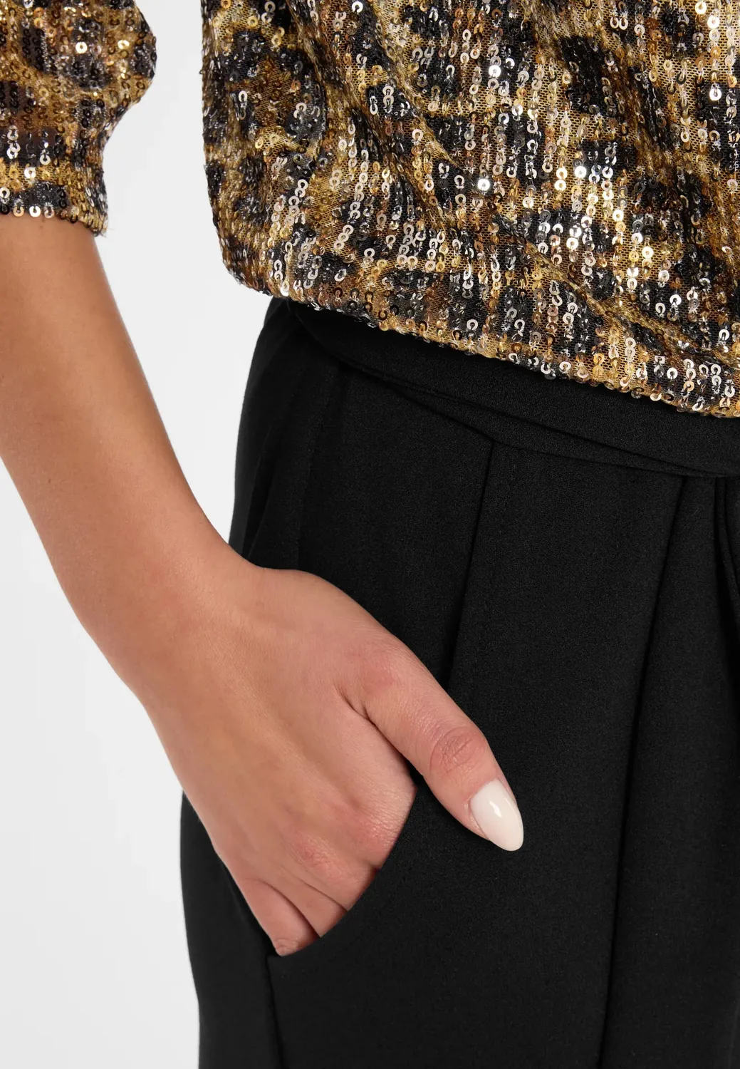 Ana Alcazar Celissa tuta elegante nera paillettes