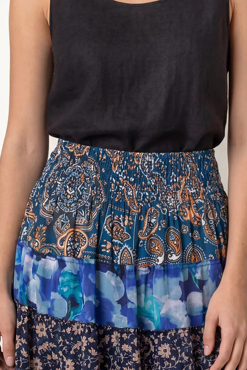 Blue Vanilla gonna maxi blu fantasia vita elasticizzata