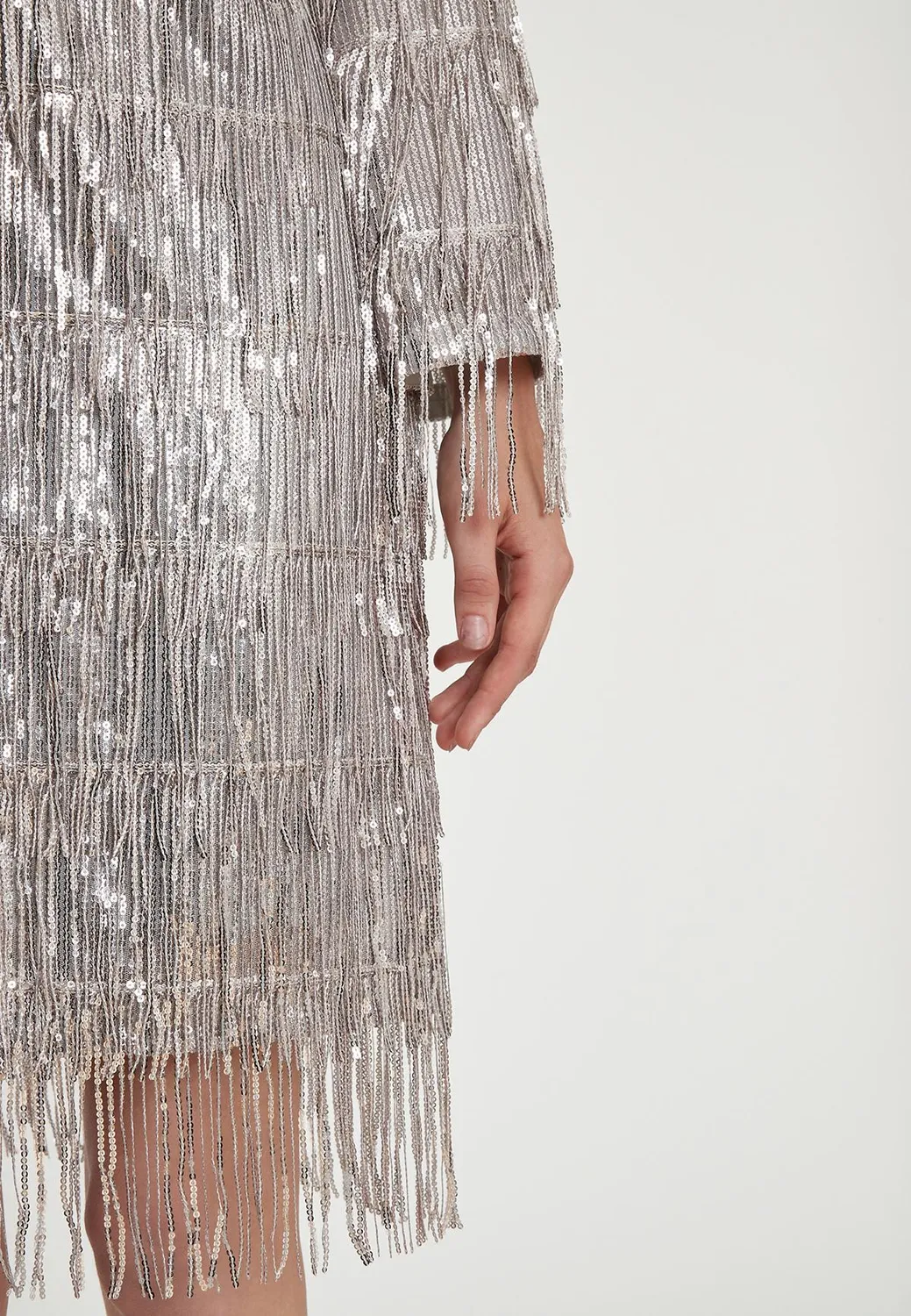 Ana Alcazar Tabora abito cocktail paillettes argento