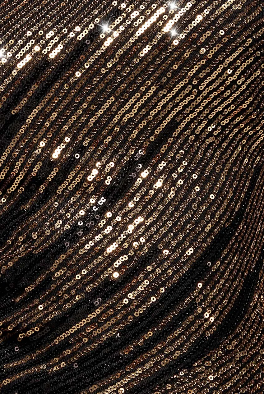 Goddiva One Sleeve Diagonal abito maxi oro paillettes