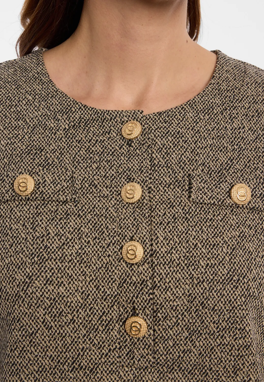 Ana Alcazar Pencil Dress abito tweed bottoni oro