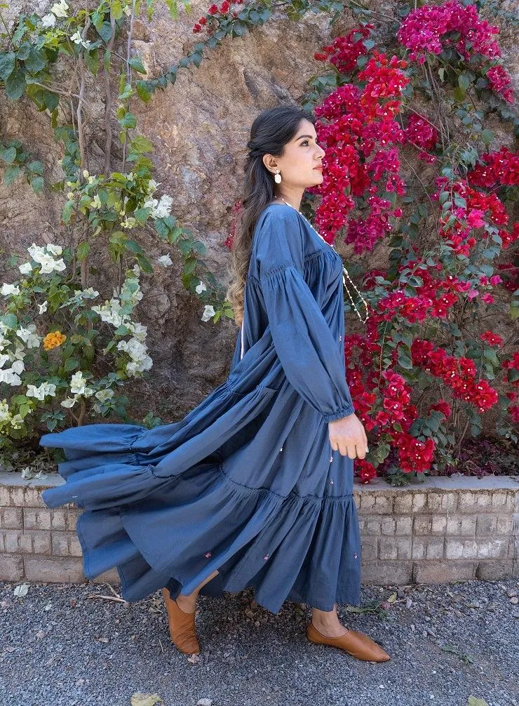 Our Dve Twin abito lungo blu cotone 52 pollici loose fit