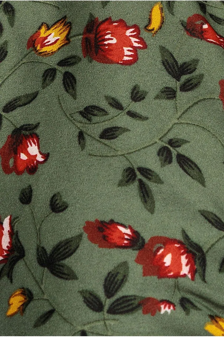 Goddiva Floral abito camicia verde salvia midi floreale