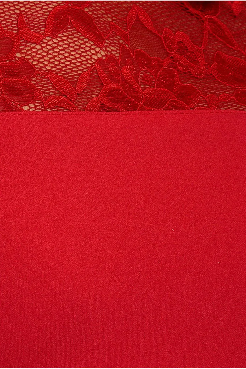 Goddiva Lace Detail Bodycon abito midi rosso pizzo