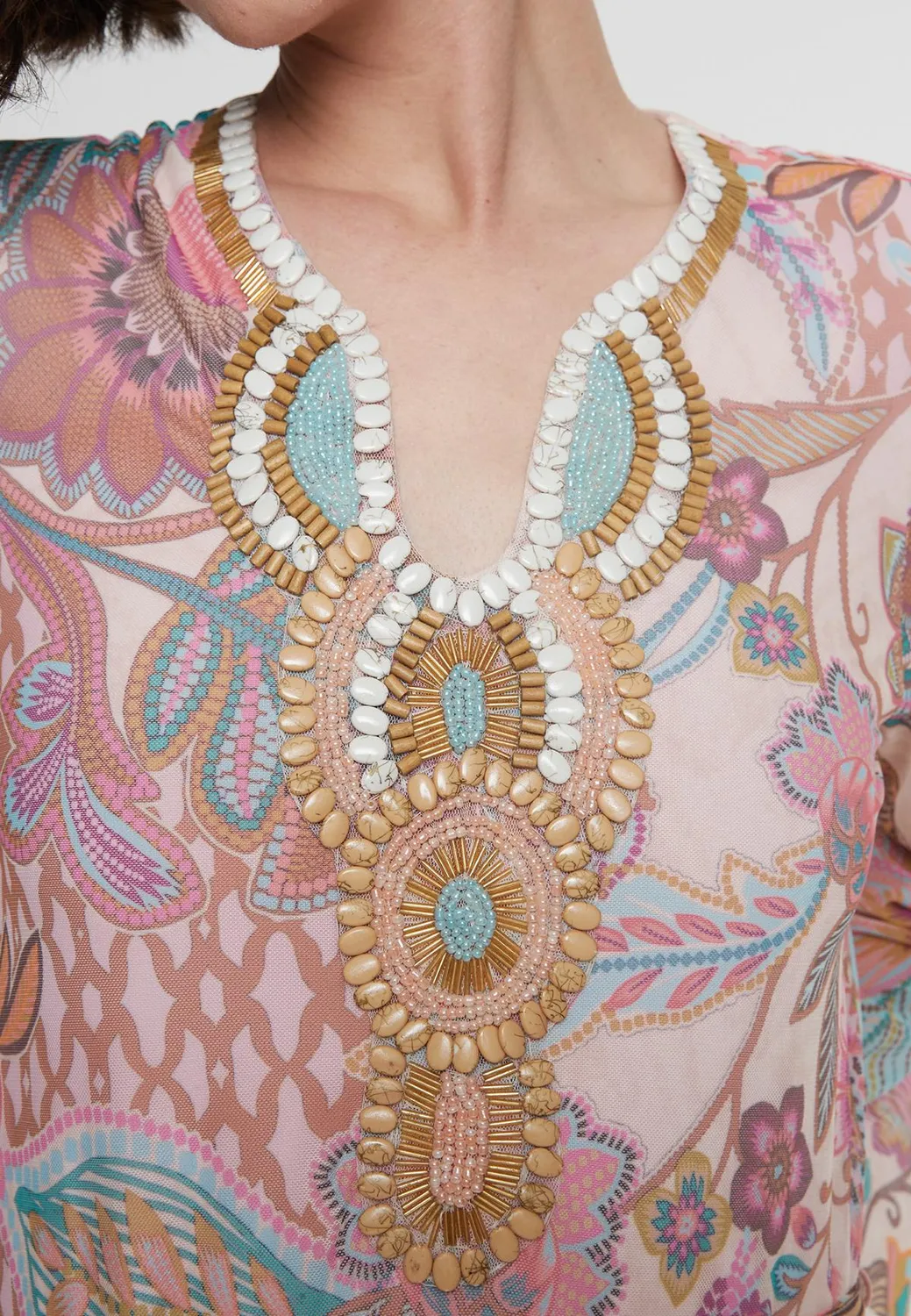 Ana Alcazar Pelaroly caftano maxi floreale rosa