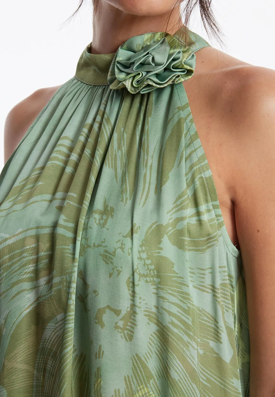 Ana Alcazar Zegora top raso verde scollo halter