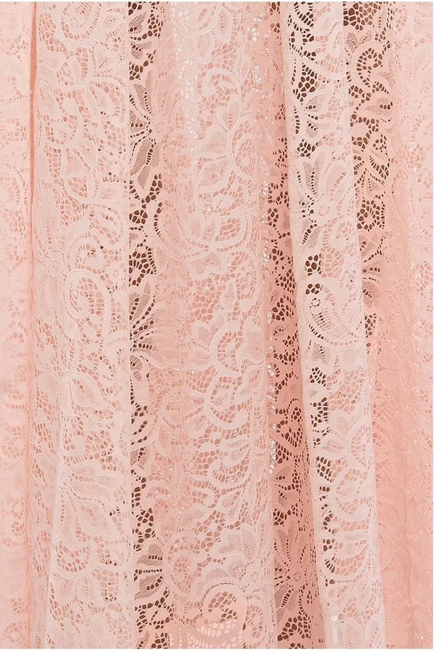 Goddiva Lace gonna lunga rosa cipria pizzo floreale