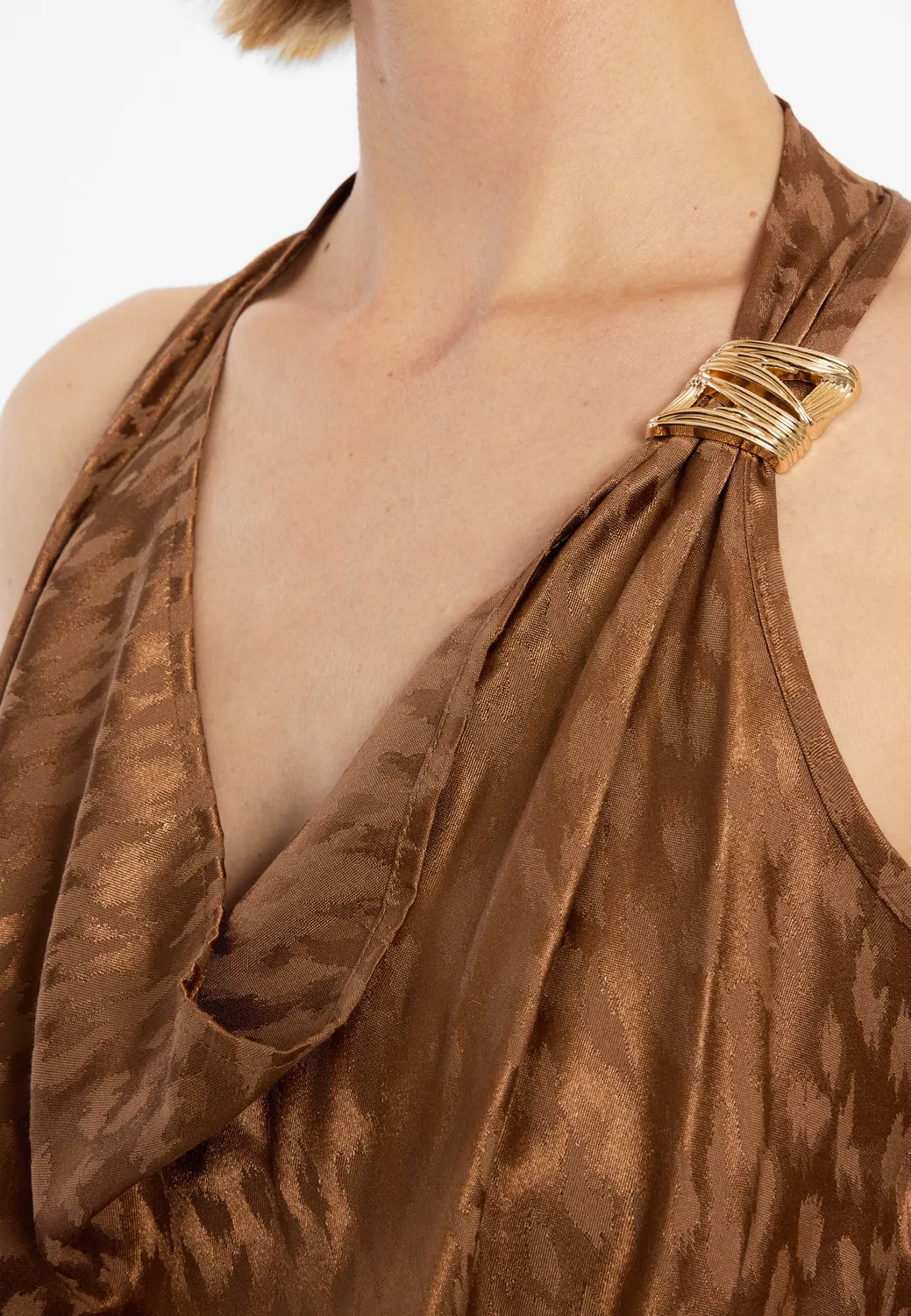Ana Alcazar Drial top halterneck raso animalier marrone