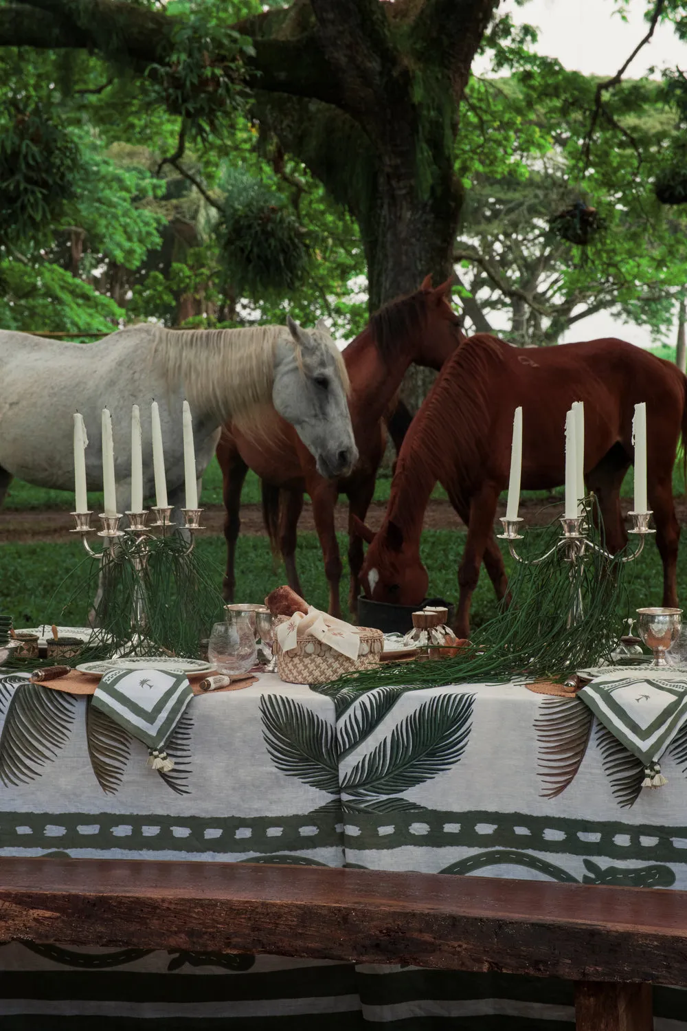 Johanna Ortiz Palm Pony tovaglia rettangolare verde lino