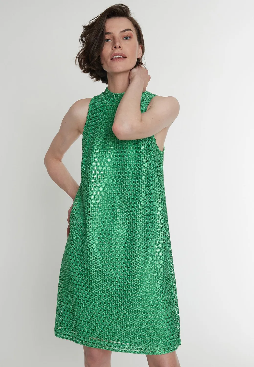 Ana Alcazar Pacea abito corto verde paillettes sera