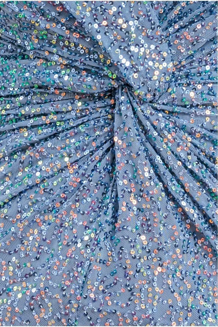 Goddiva Twisted Front Sequin abito maxi blu paillettes