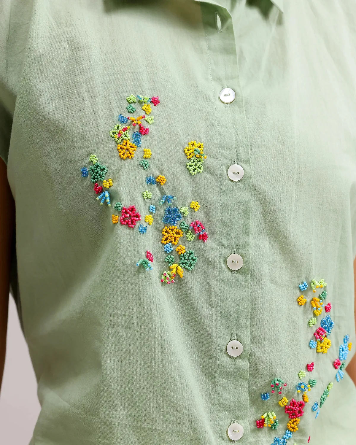 Our Dve Saanjh Fresh Dew Top verde pallido cotone