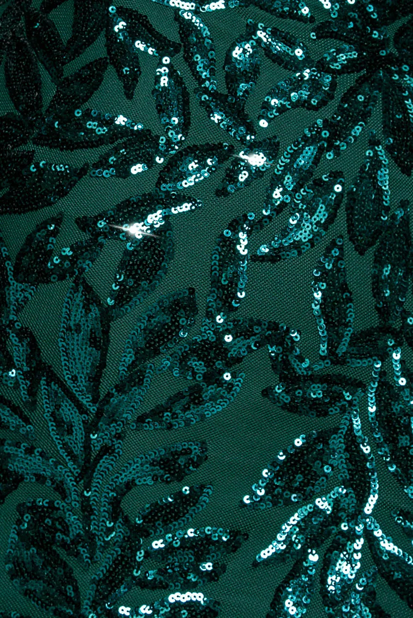 Goddiva Sequin Leaf Abito Maxi Smeraldo Taglia 10 paillettes