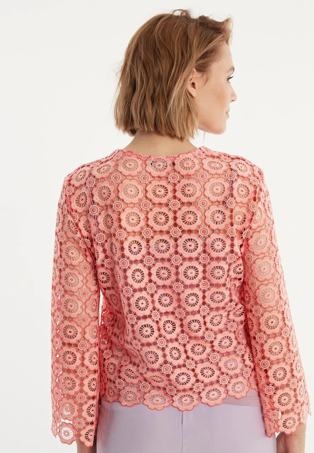 Ana Alcazar Zaha giacca in pizzo rosa corallo