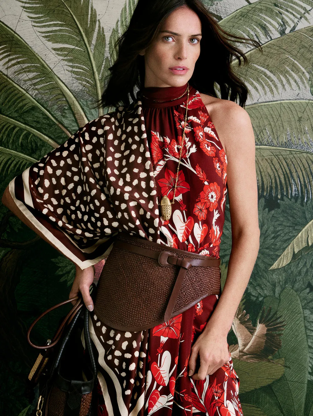 Johanna Ortiz Sacred Currents abito maxi vino crepe