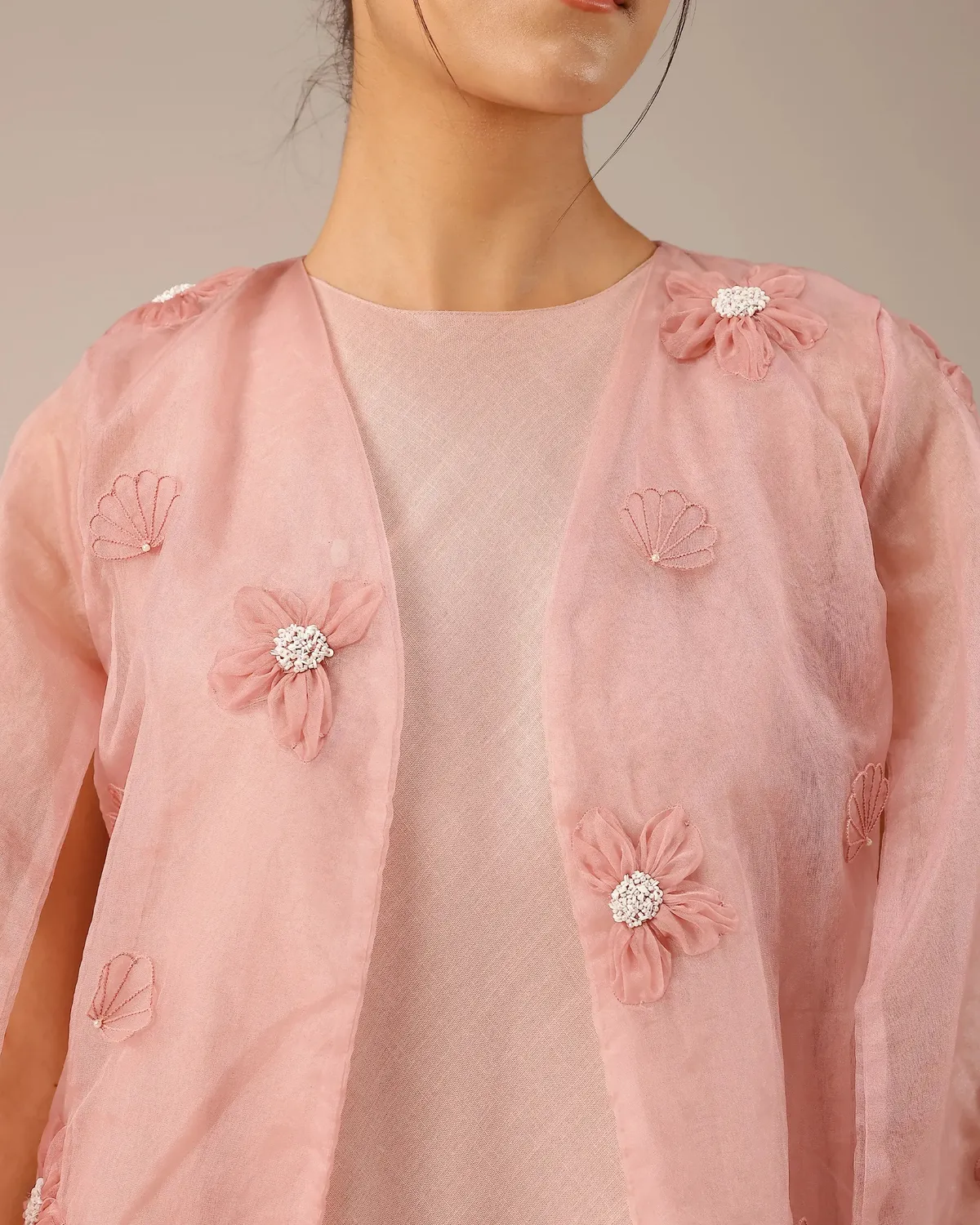 Our Dve Wave Kiss giacca rosa organza fiori