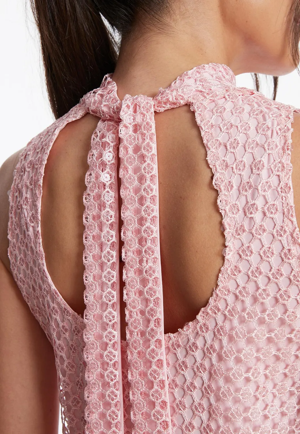 Ana Alcazar Zadora top pizzo rosa smanicato