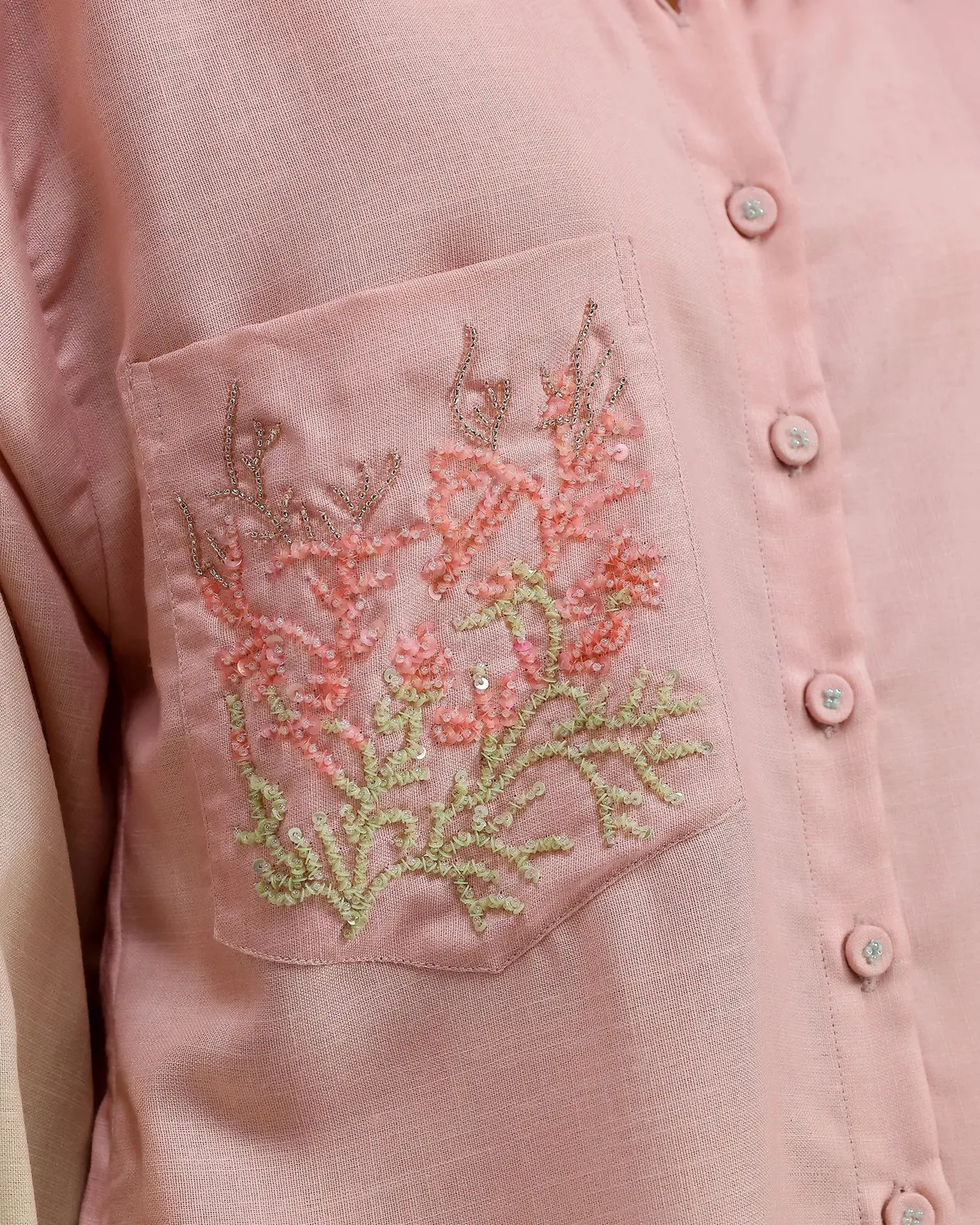 Our Dve Blush Kurta Set kurta rosa ombré lino