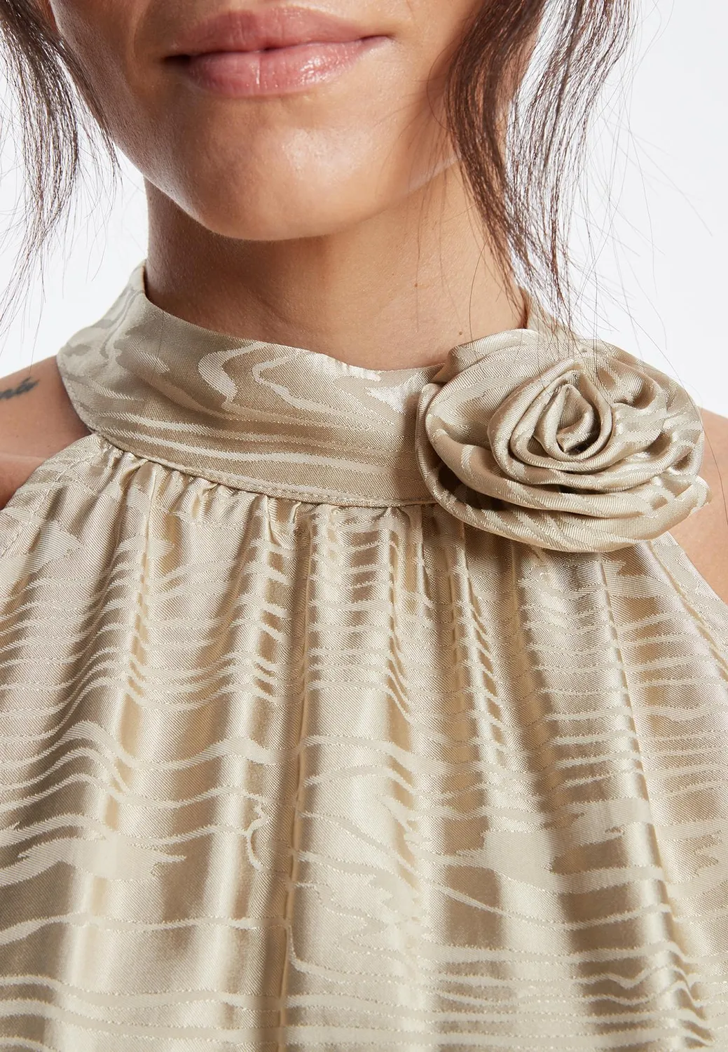 Ana Alcazar Zarly top satin oro scollo halterneck