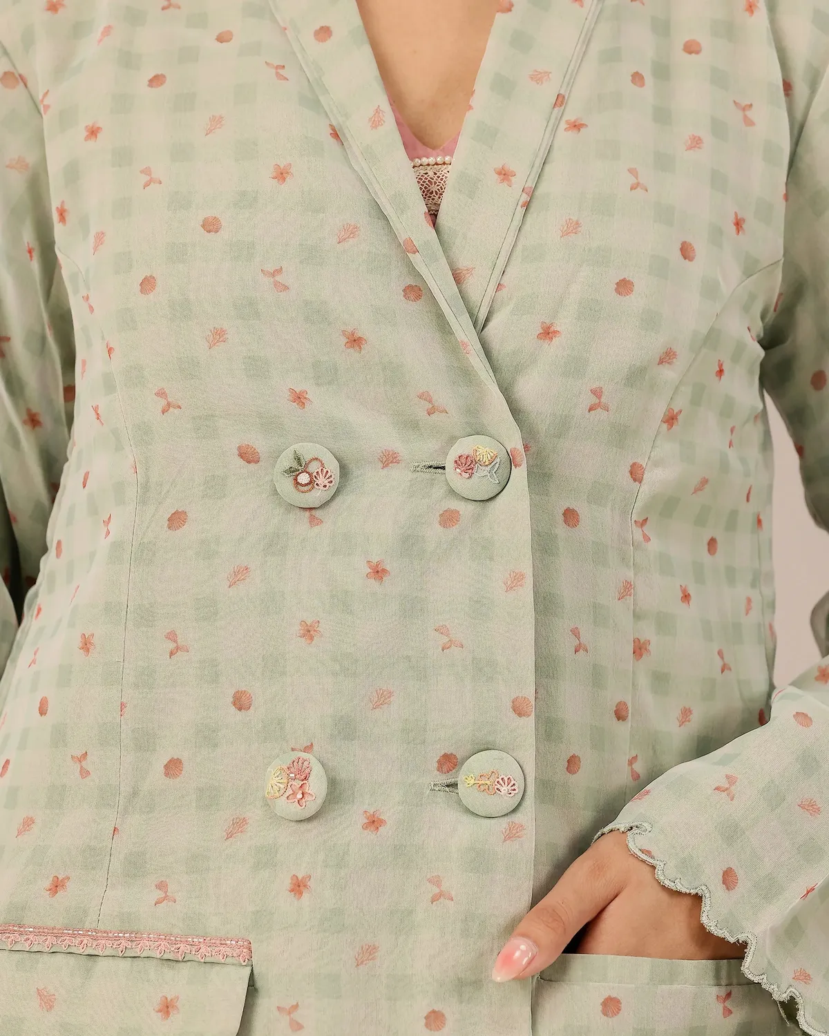 Our Dve Merry Berry completo abito giacca verde organza