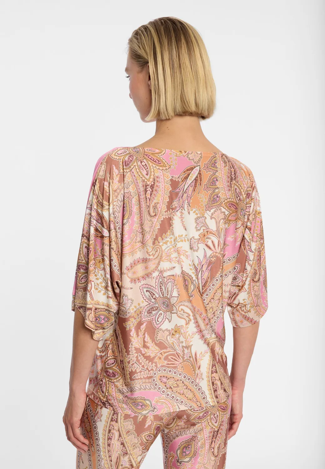 Ana Alcazar Duara Top Paisley Beige Manica Pipistrello